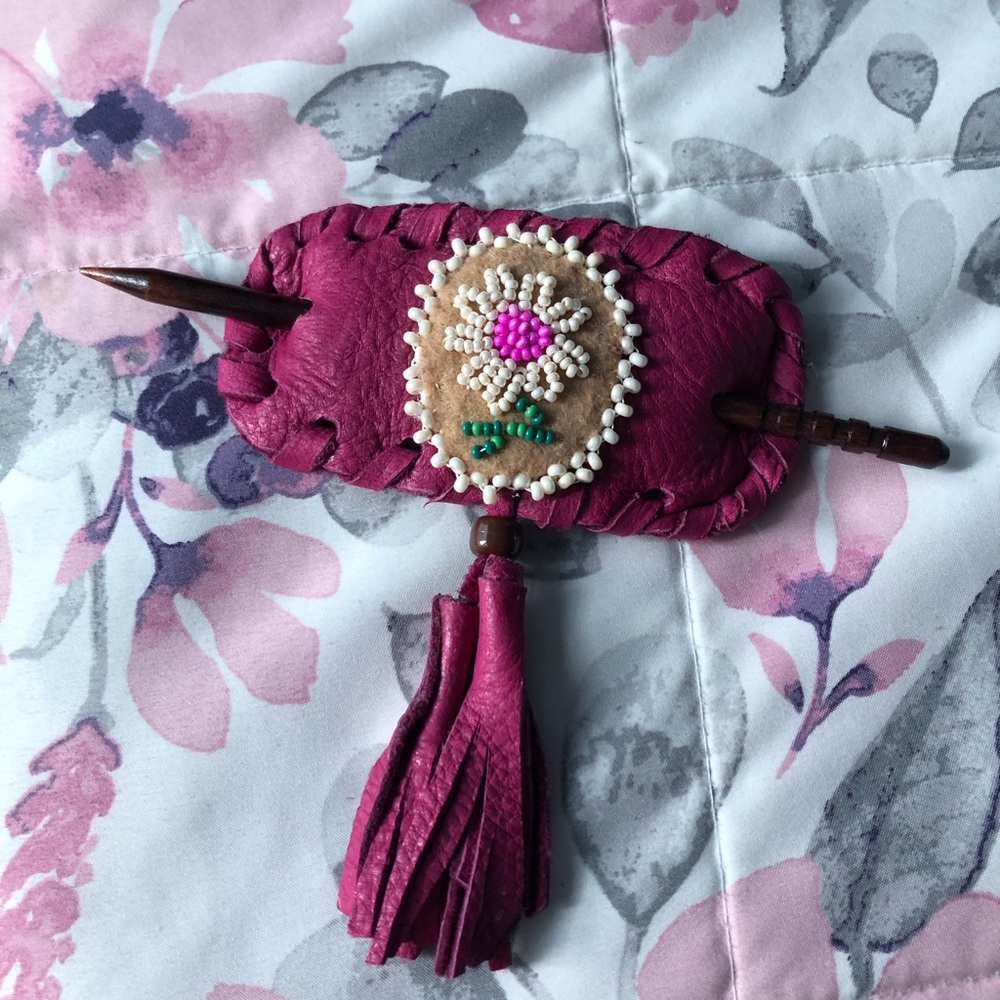 Hand Beaded Hair Barrette With Stick